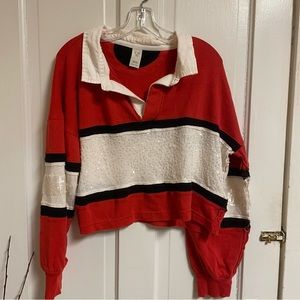 We the Free polo long sleeve sequined top